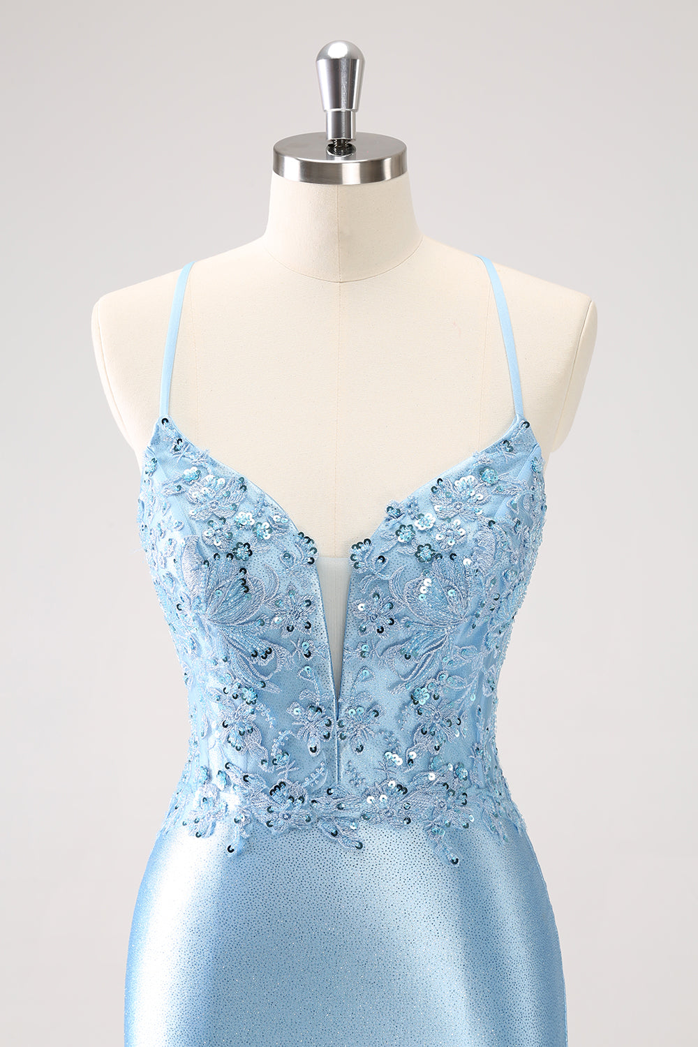 Blue Spaghetti Straps Tight Short Homecoming Dress with Appliques - Fashionpara