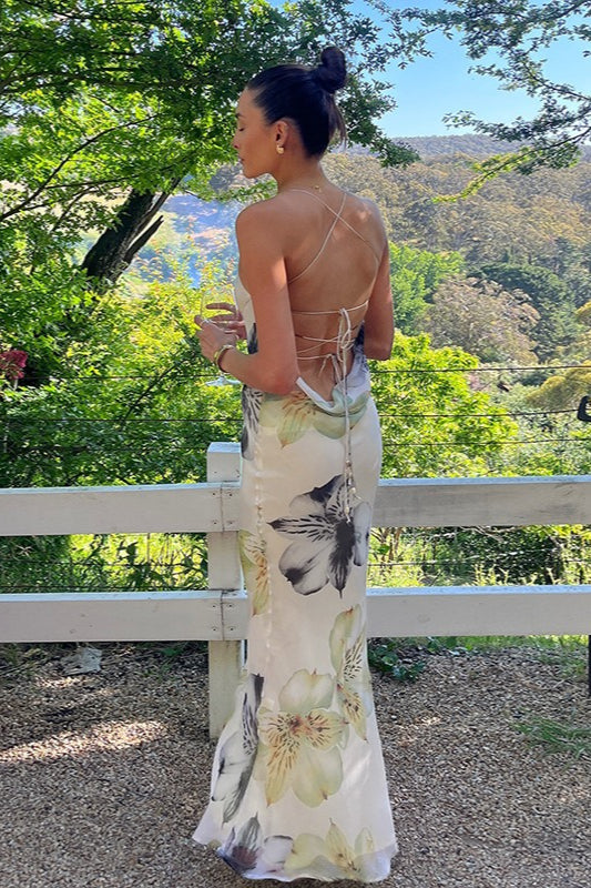 Vintage Floral Backless Cami Maxi Dress