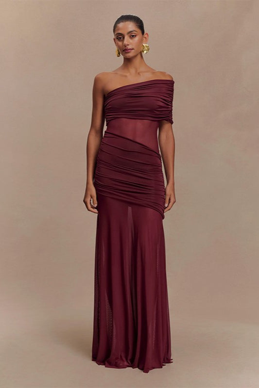 Mesh Panel Strapless Sheer Bodycon Party Dress