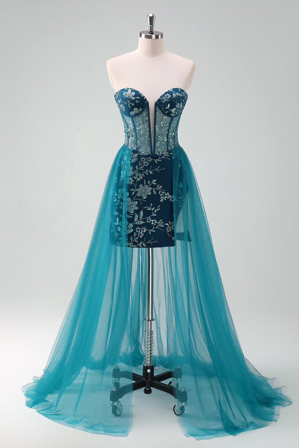 Dark Green Corset Strapless Detachable Homecoming Dress - Fashionpara