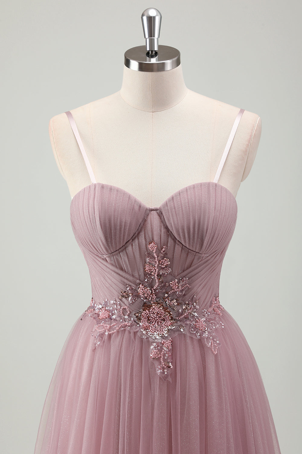 Sparkly Grey Purple A Line Sequins Corset Long Prom Dress