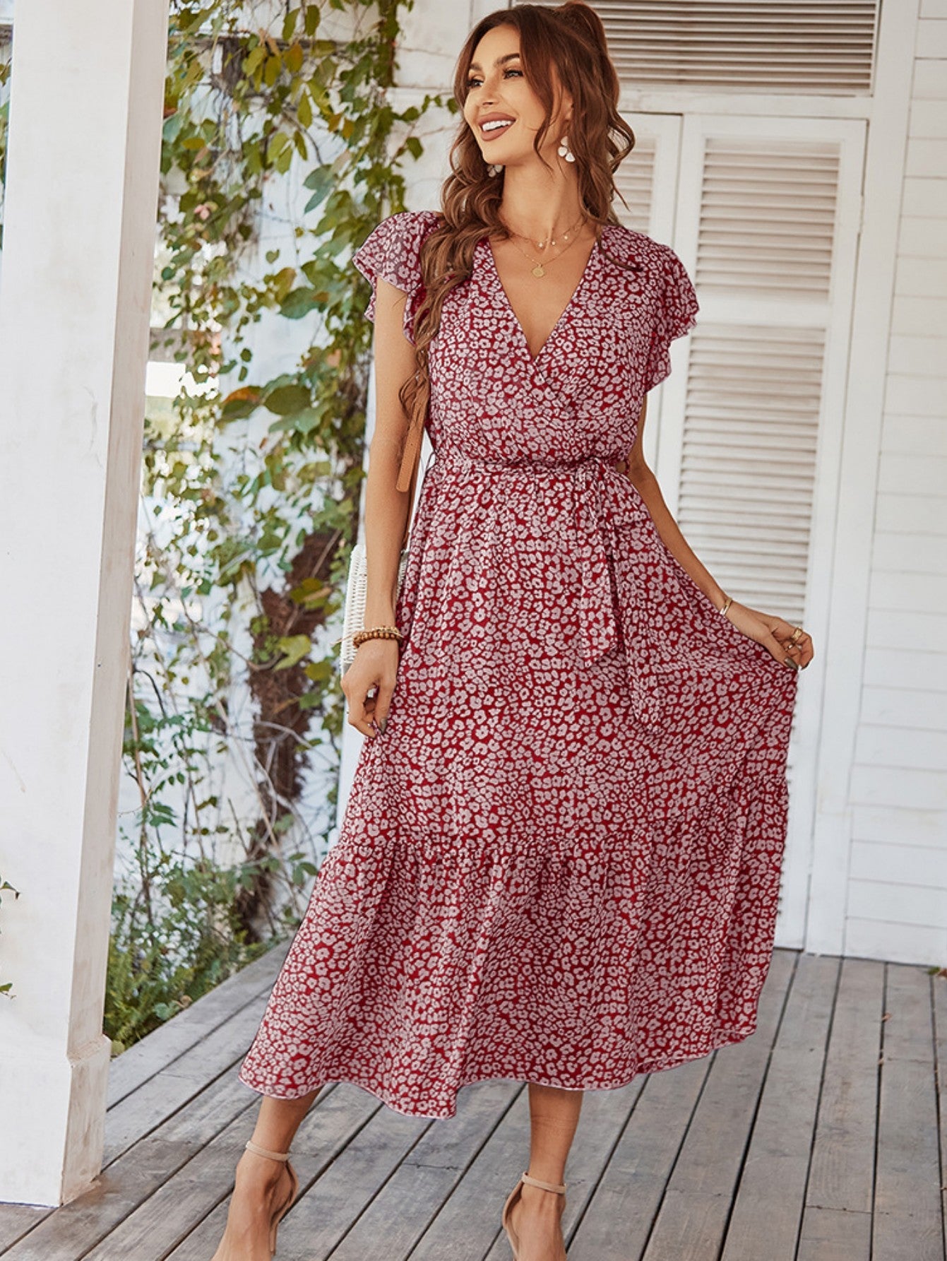 Flowy V Neck Yellow Long Summer Vacation Dress