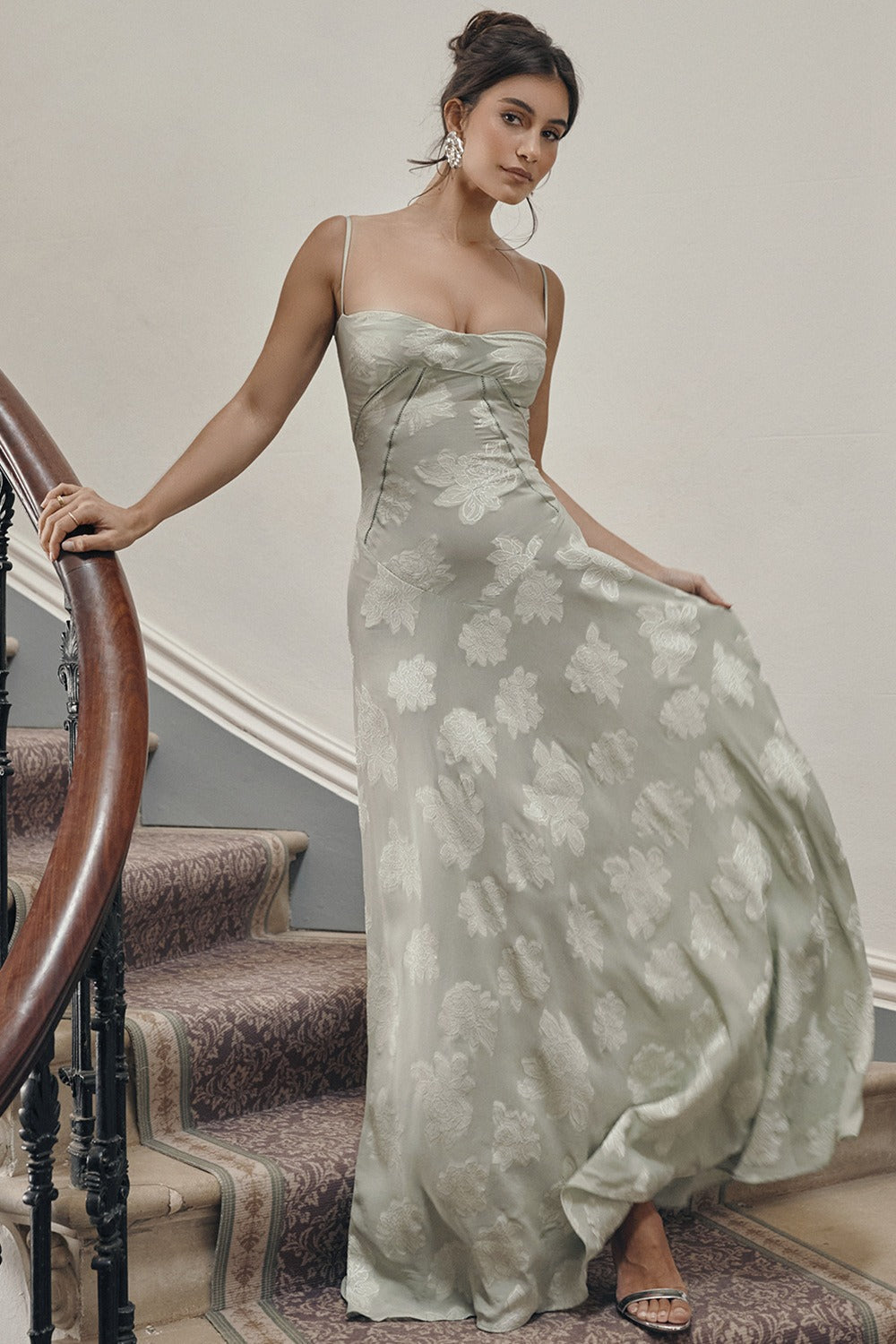 Floral Print Sweetheart Spaghetti Strap Slip Maxi Dress