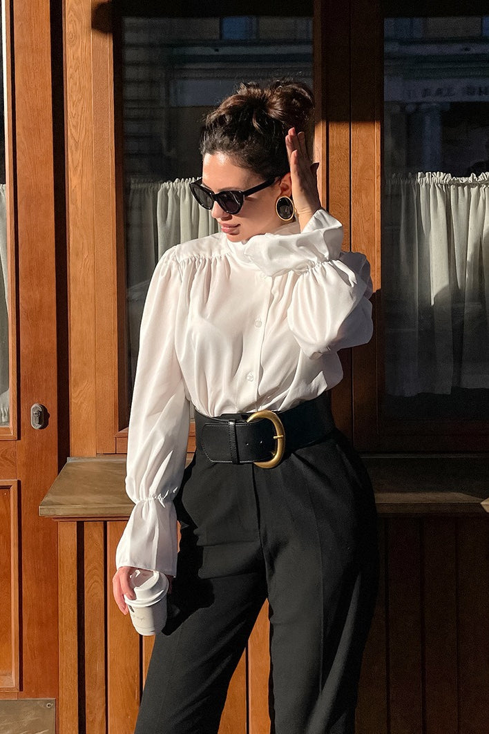 Mandarin Collar Puff Sleeve Blouse