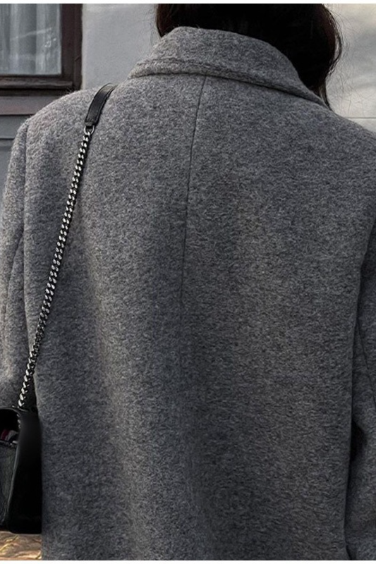 Elegant Wool Lapel Single Button Pocket Office Overcoat - Fashionpara