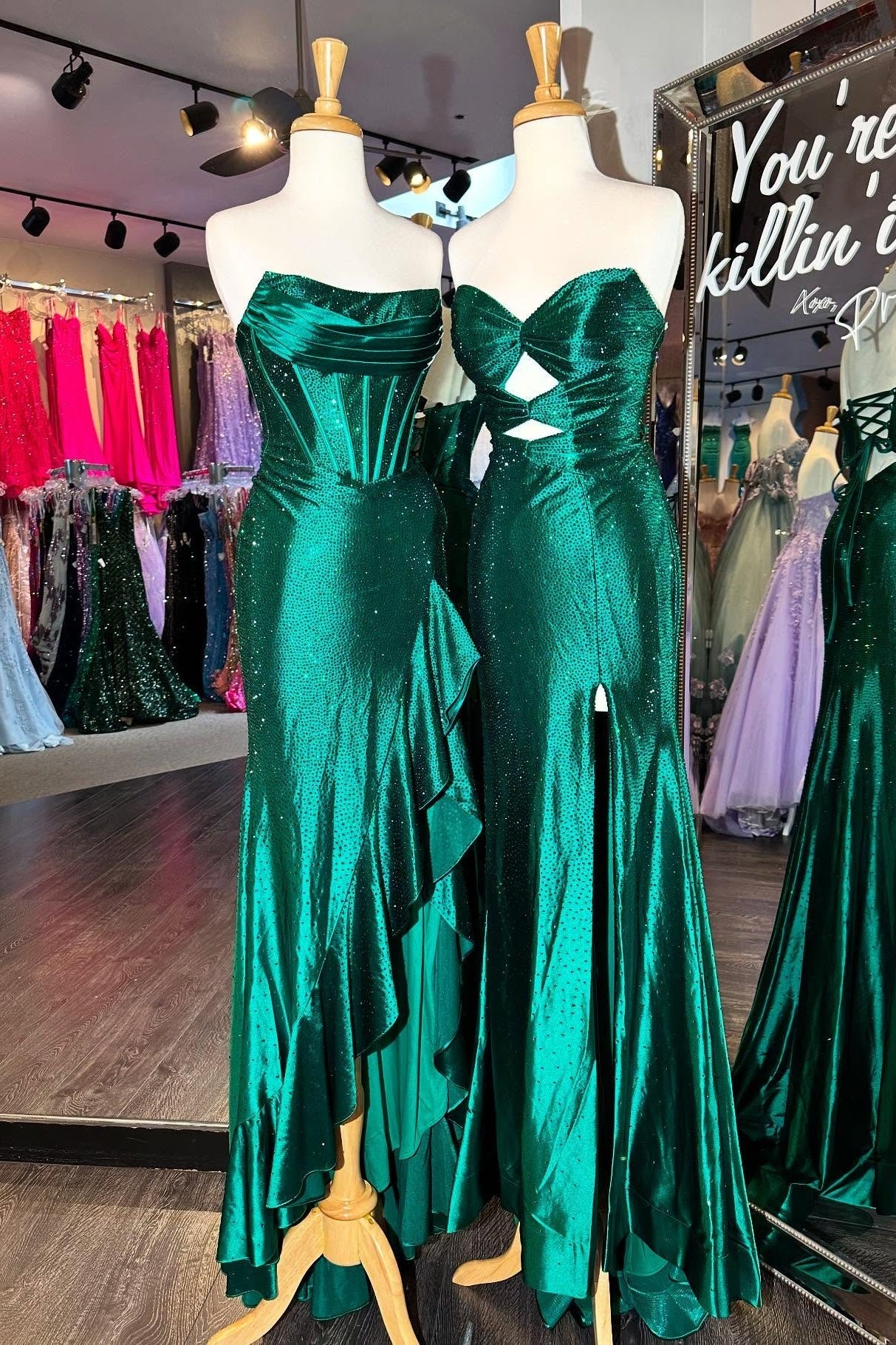 Light Blue Mermaid Strapless Lace Up Long Beaded Prom Dress with Leg Slit - Fashionpara
