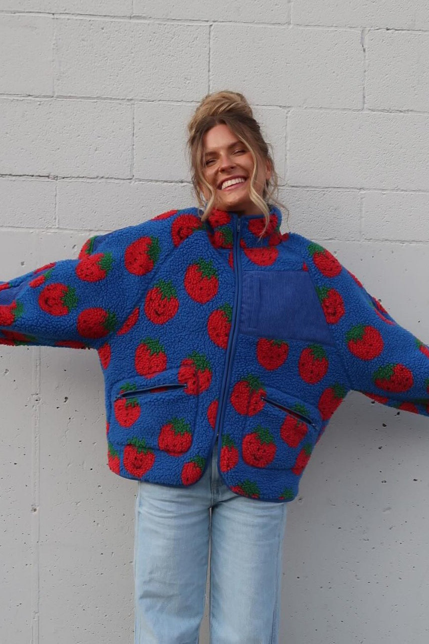 Printed Faux Shearling Coat - Fashionpara