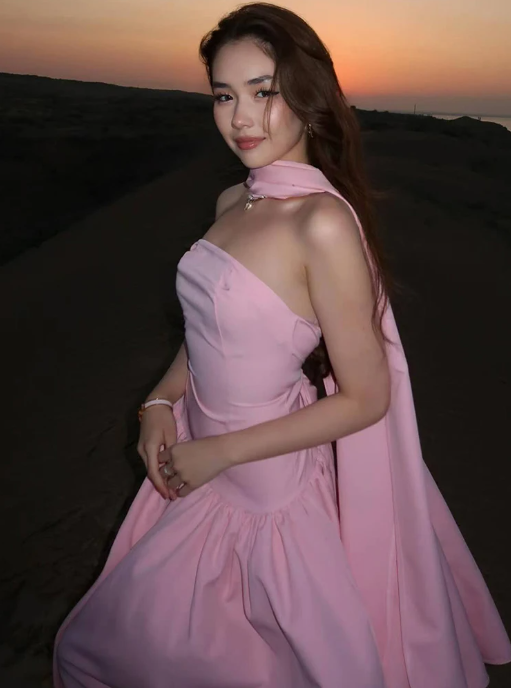 Classy Sleeveless Pink Satin Strapless Long Party Dress Prom Dress With Scarf D958