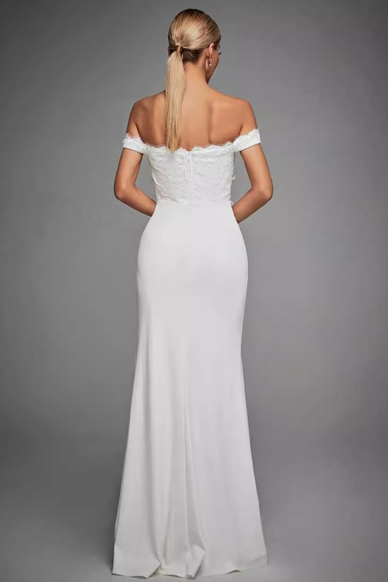 Lace Off Shoulder Sweetheart Mermaid High Split Gown 4