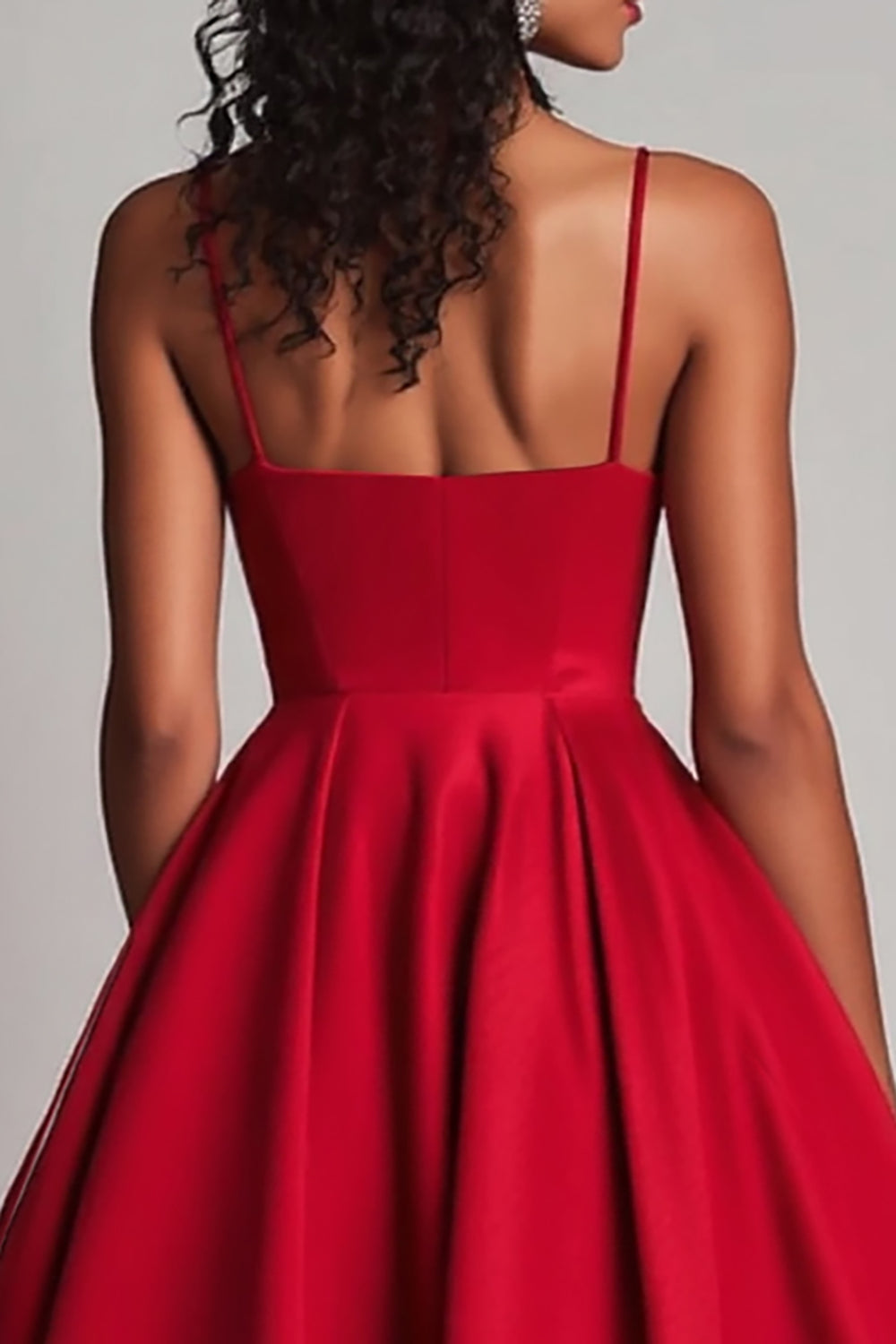 Red Satin A-Line Tea Length Formal Dress - Fashionpara