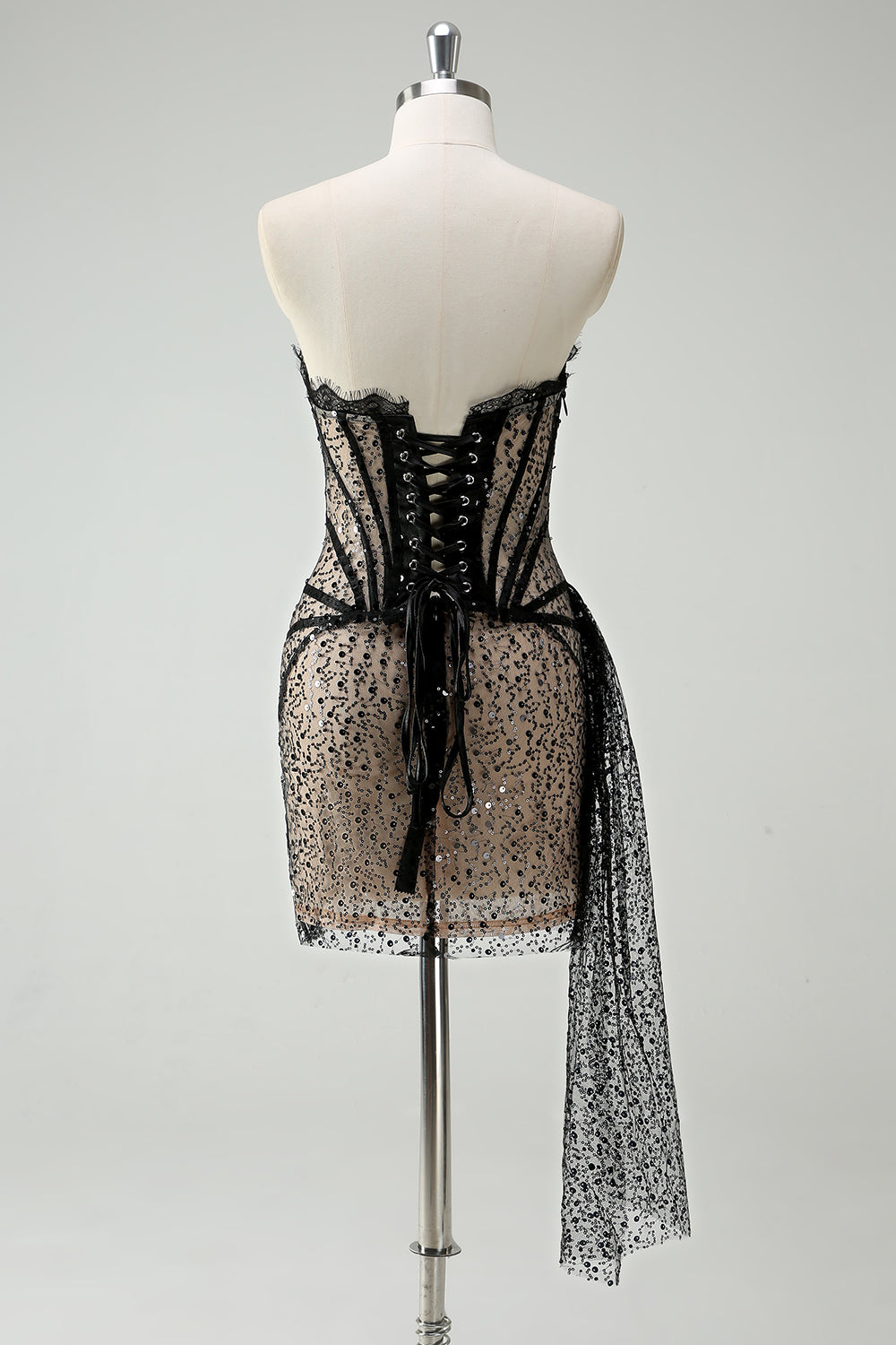 Sparkly Black Lace Corset Short Homecoming Dress