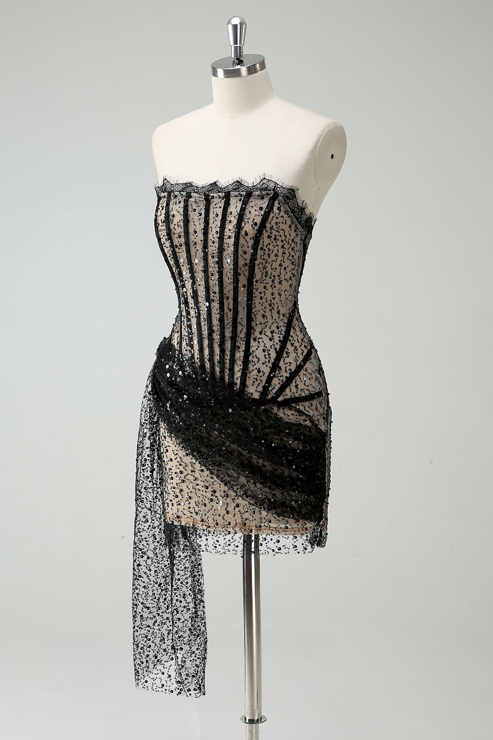Sparkly Black Lace Corset Short Homecoming Dress