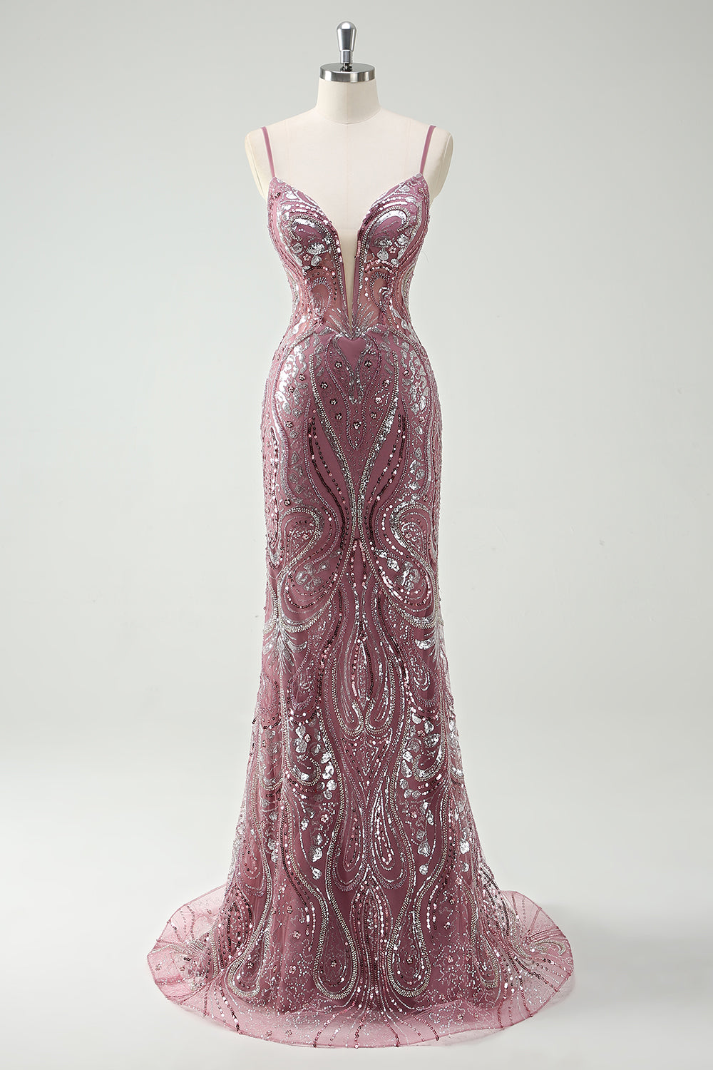 Sparkly Grey Purple Mermaid Spaghetti Straps Long Prom Dress With Sequins - Fashionpara