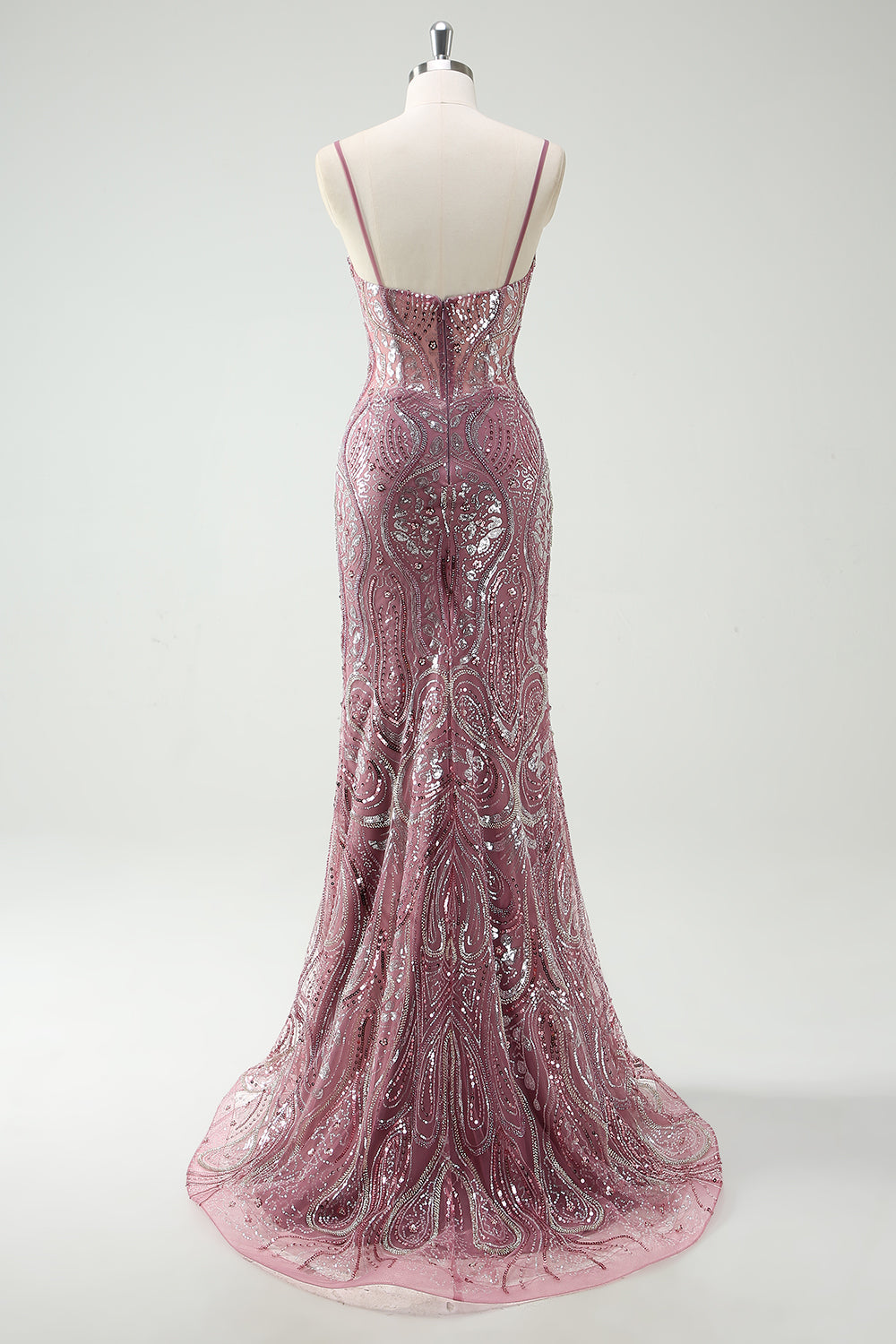 Sparkly Grey Purple Mermaid Spaghetti Straps Long Prom Dress With Sequins - Fashionpara