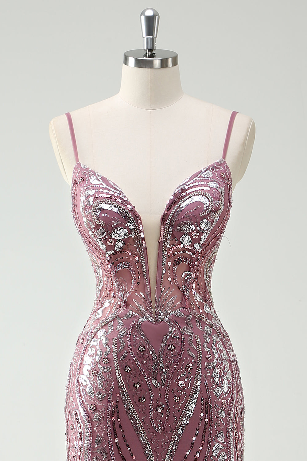 Sparkly Grey Purple Mermaid Spaghetti Straps Long Prom Dress With Sequins - Fashionpara