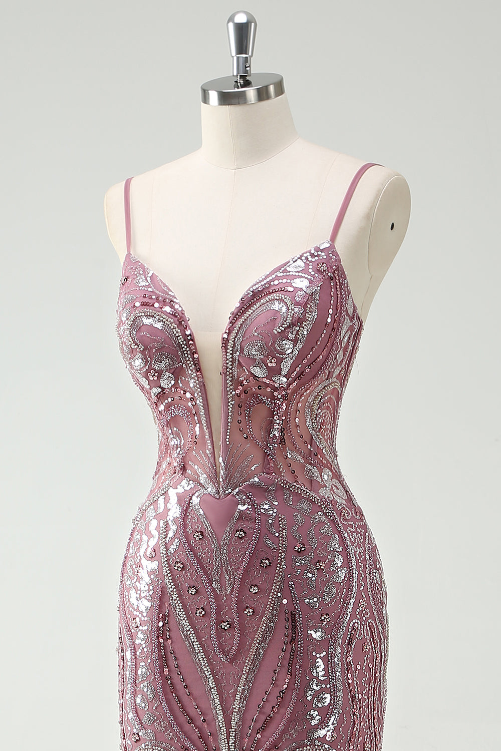 Sparkly Grey Purple Mermaid Spaghetti Straps Long Prom Dress With Sequins - Fashionpara