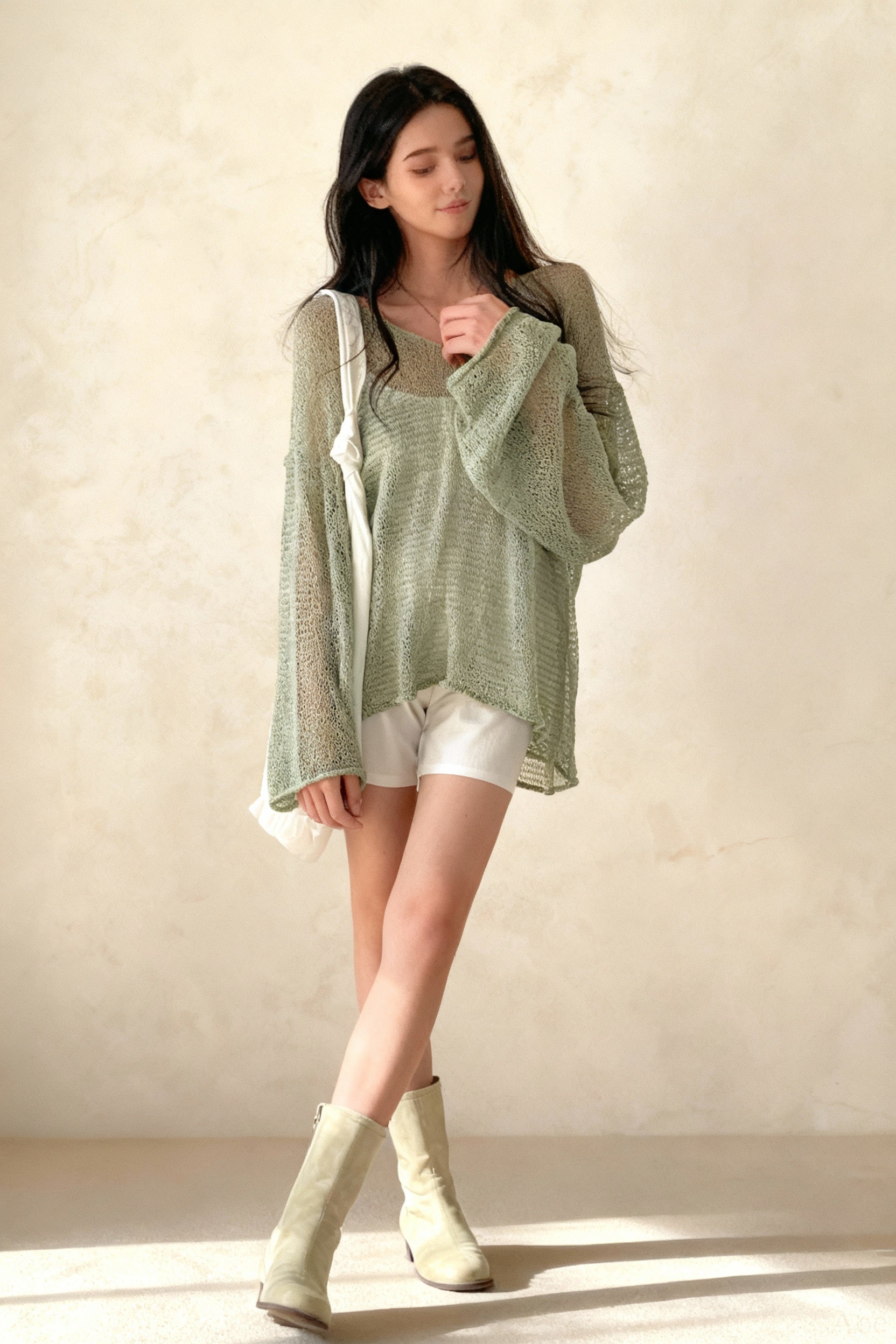 Knitted Openwork Loose Long Sleeve Chic Blouse