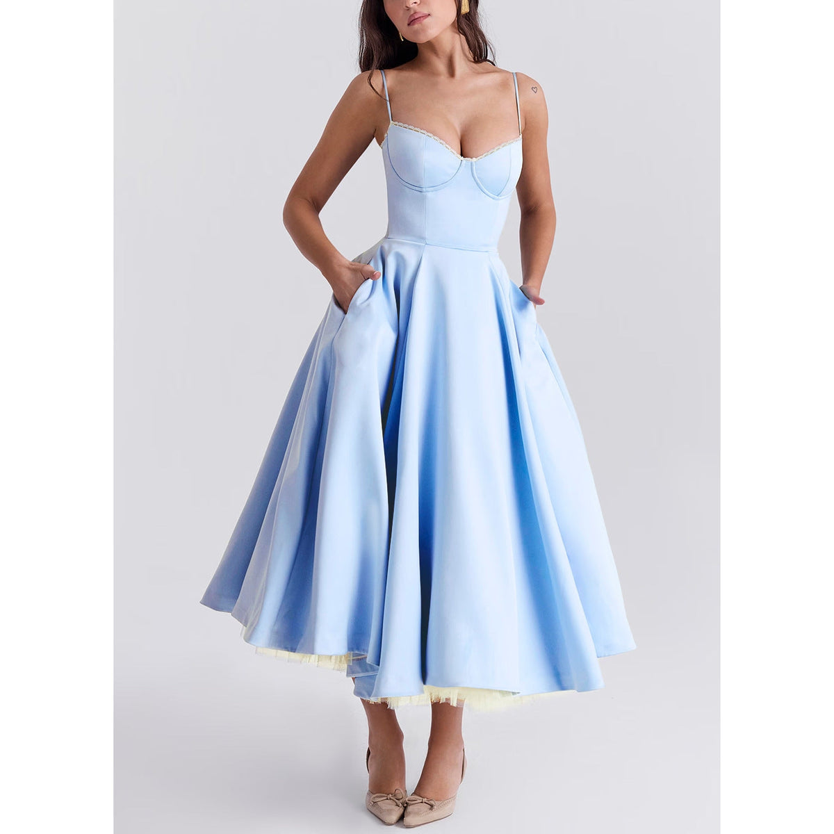 Lace-Draped Off-Shoulder Midi Dress - View 5