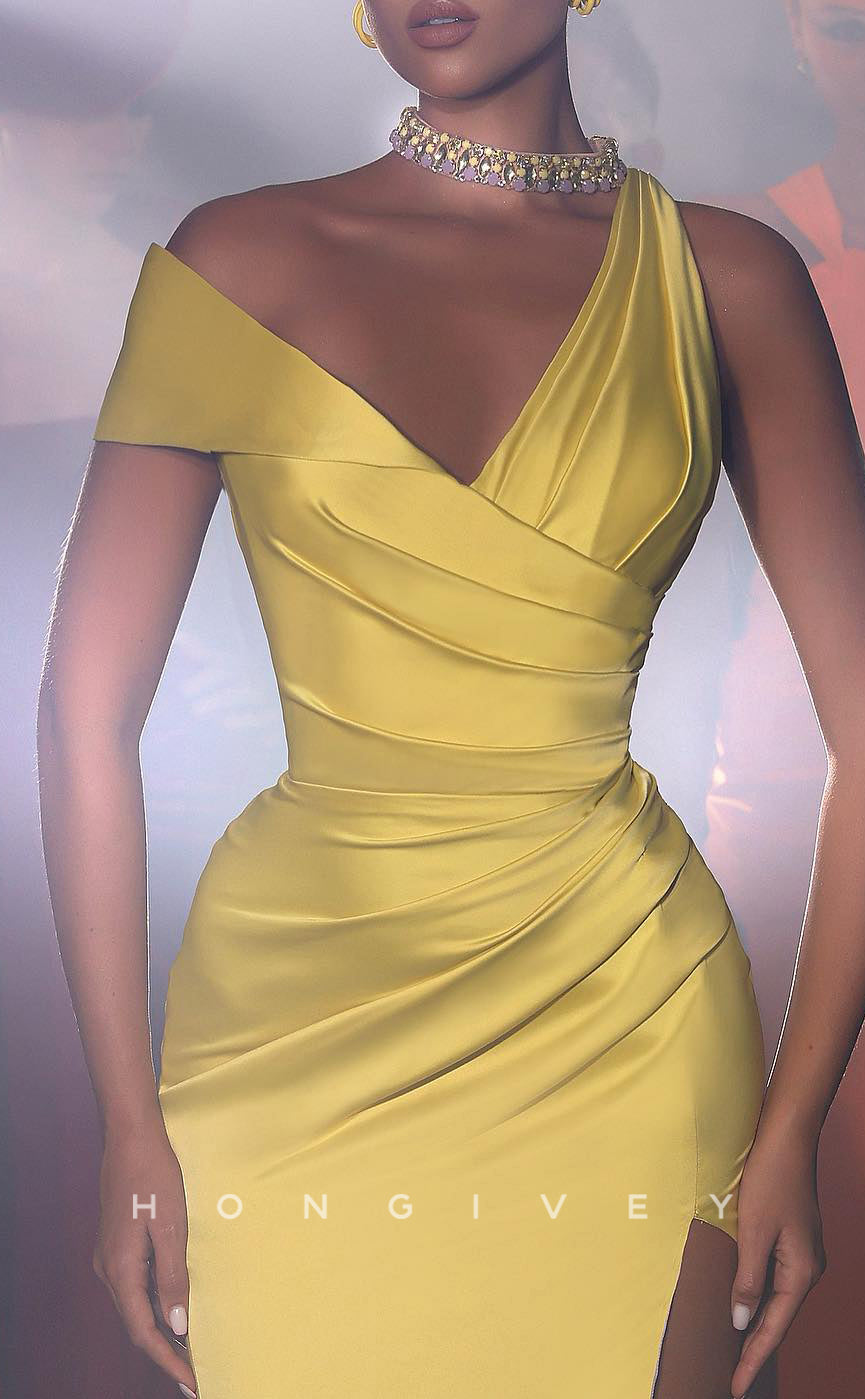 L2797 - Fitted Sleeveless Empire Draped With Side Slit Party Prom Evening Dress - Fashionpara