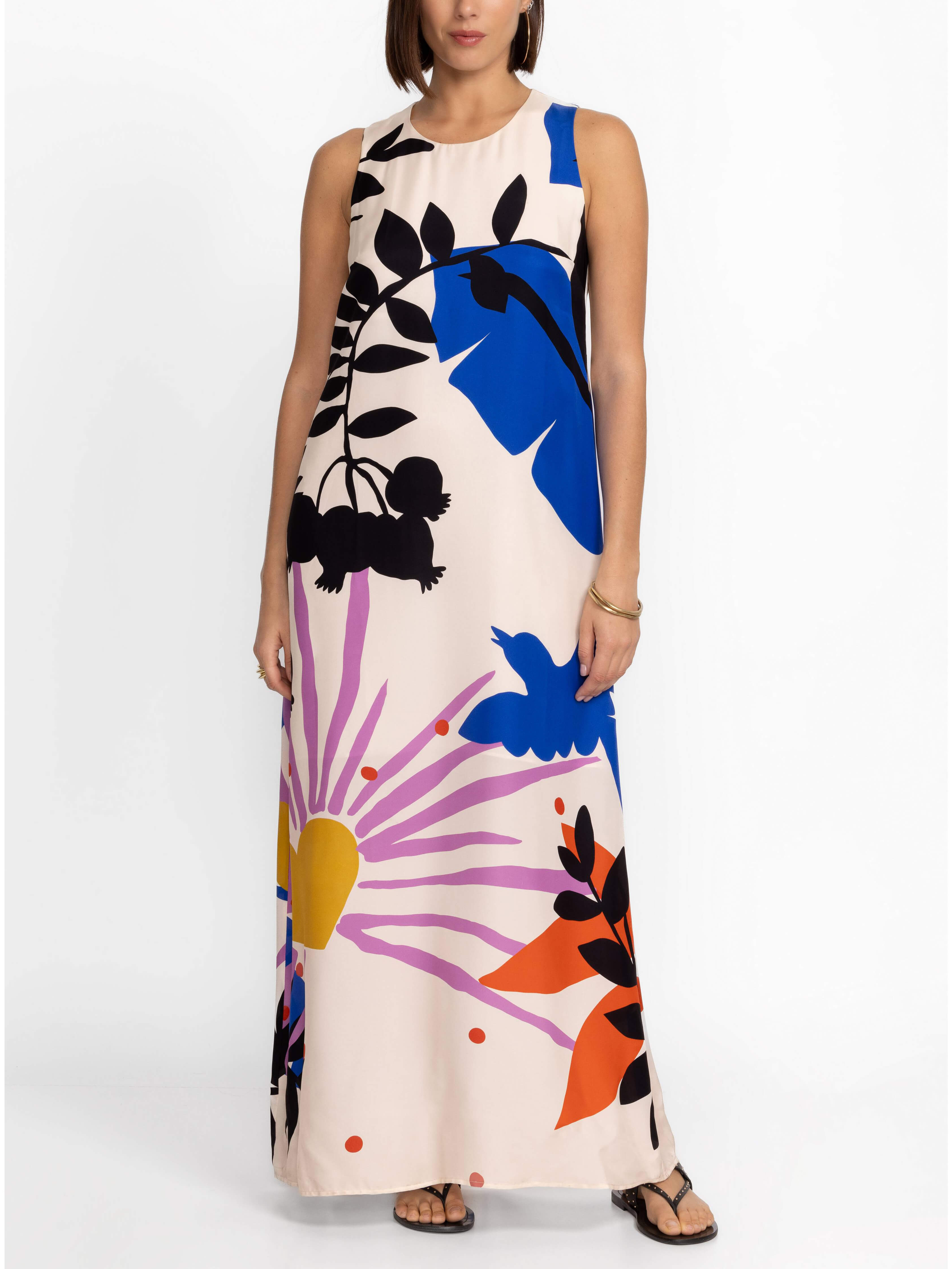 Satin Art Floral Print Maxi Dress - Fashionpara