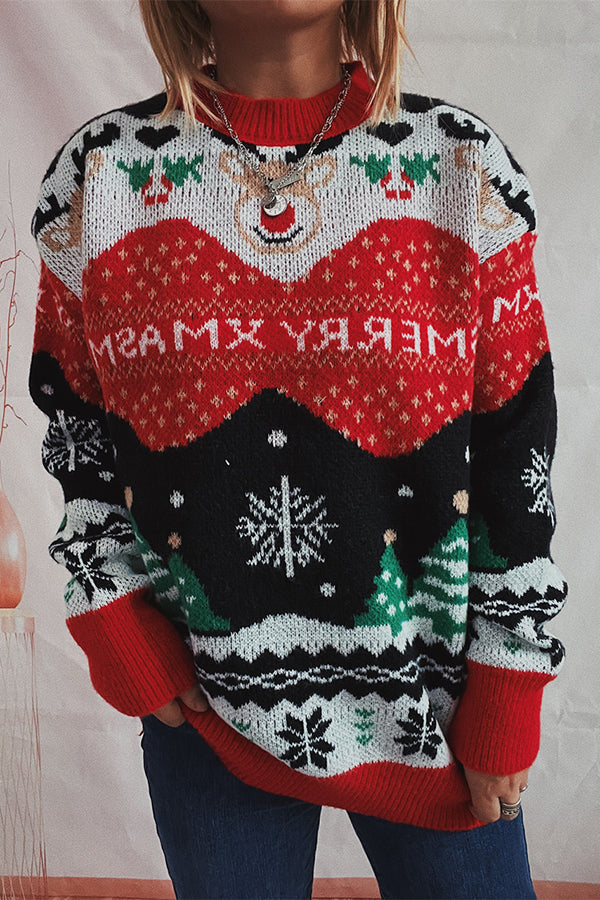 Festive Christmas Pattern Knitted Long Sleeve Sweater