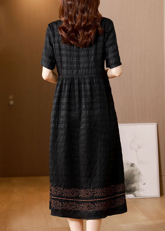 V-Neck Short Sleeve Embroidered Trim Textured Midi Dress - View 5