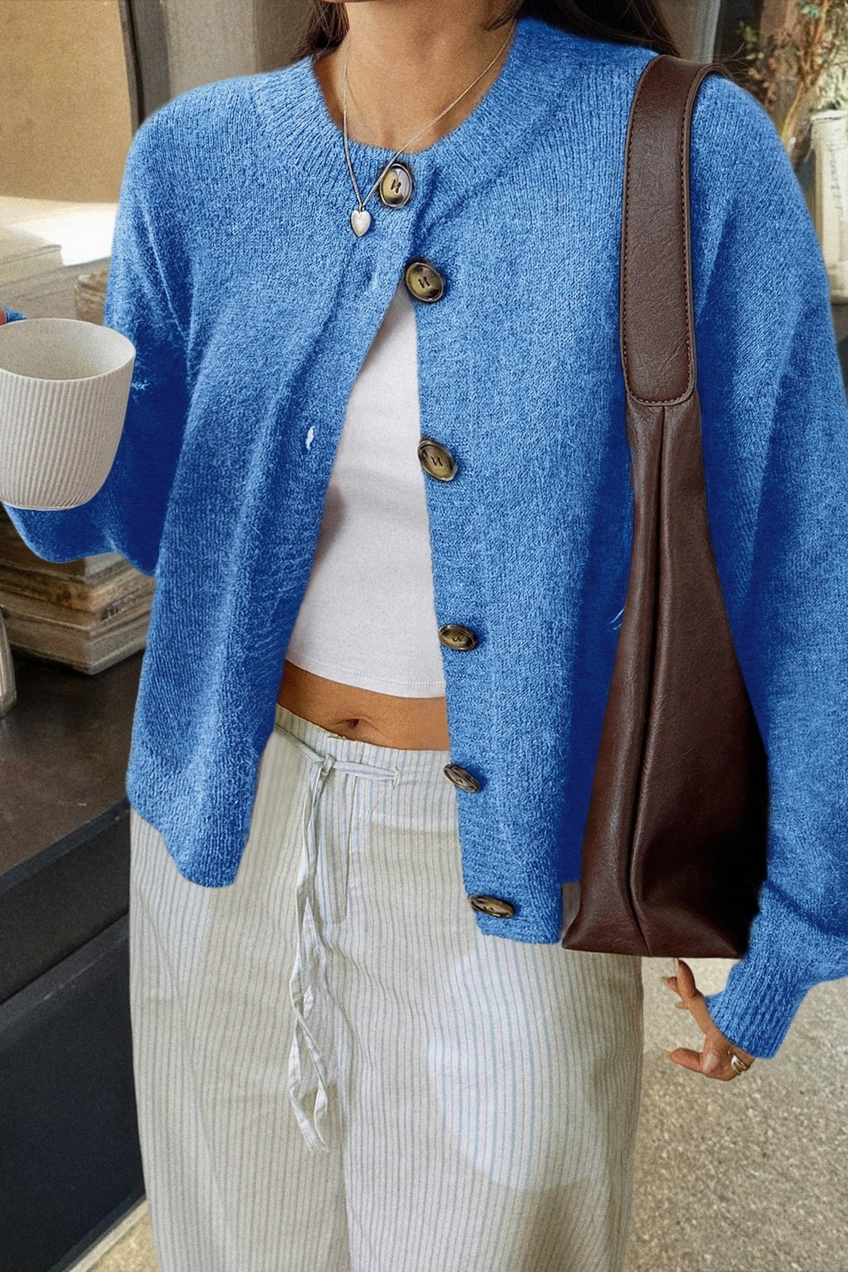 Casual Minimalist Button Front Long Sleeve Coat - Fashionpara