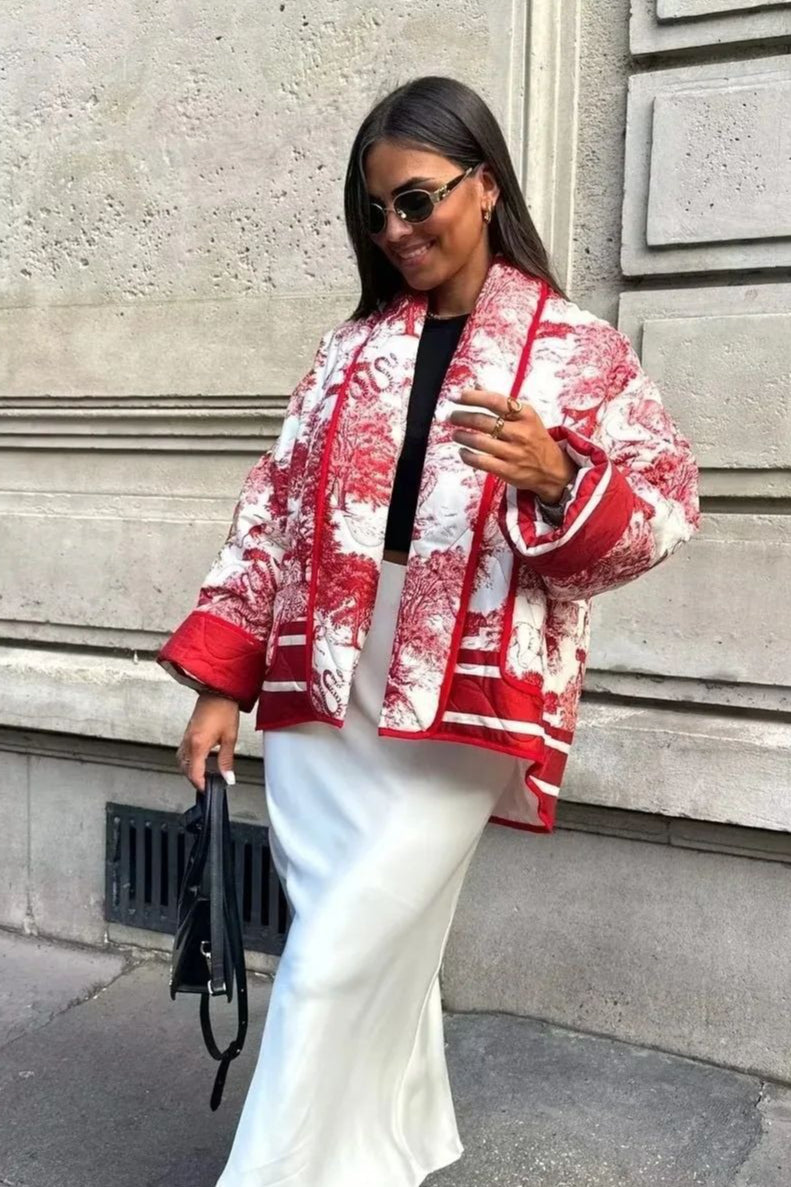 Printed Padded Pocket Coat - Fashionpara