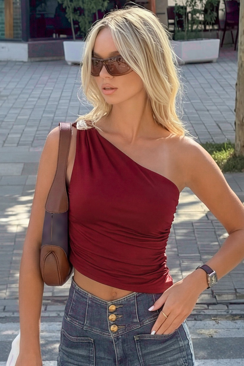 One-Shoulder Fitted Crop Top