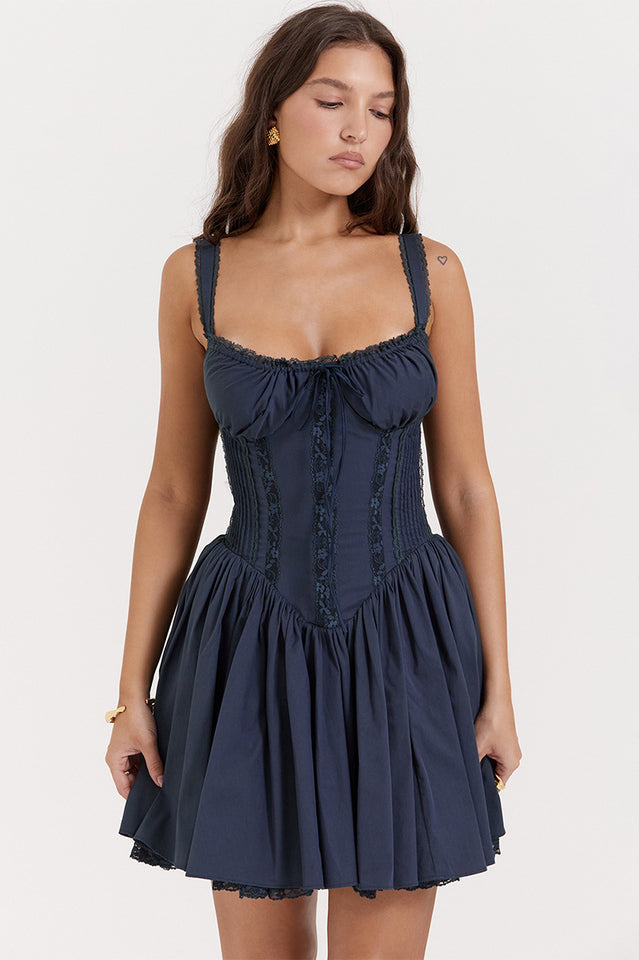 Lace Trim Corset Drop Waist Fit and Flare Mini Dress
