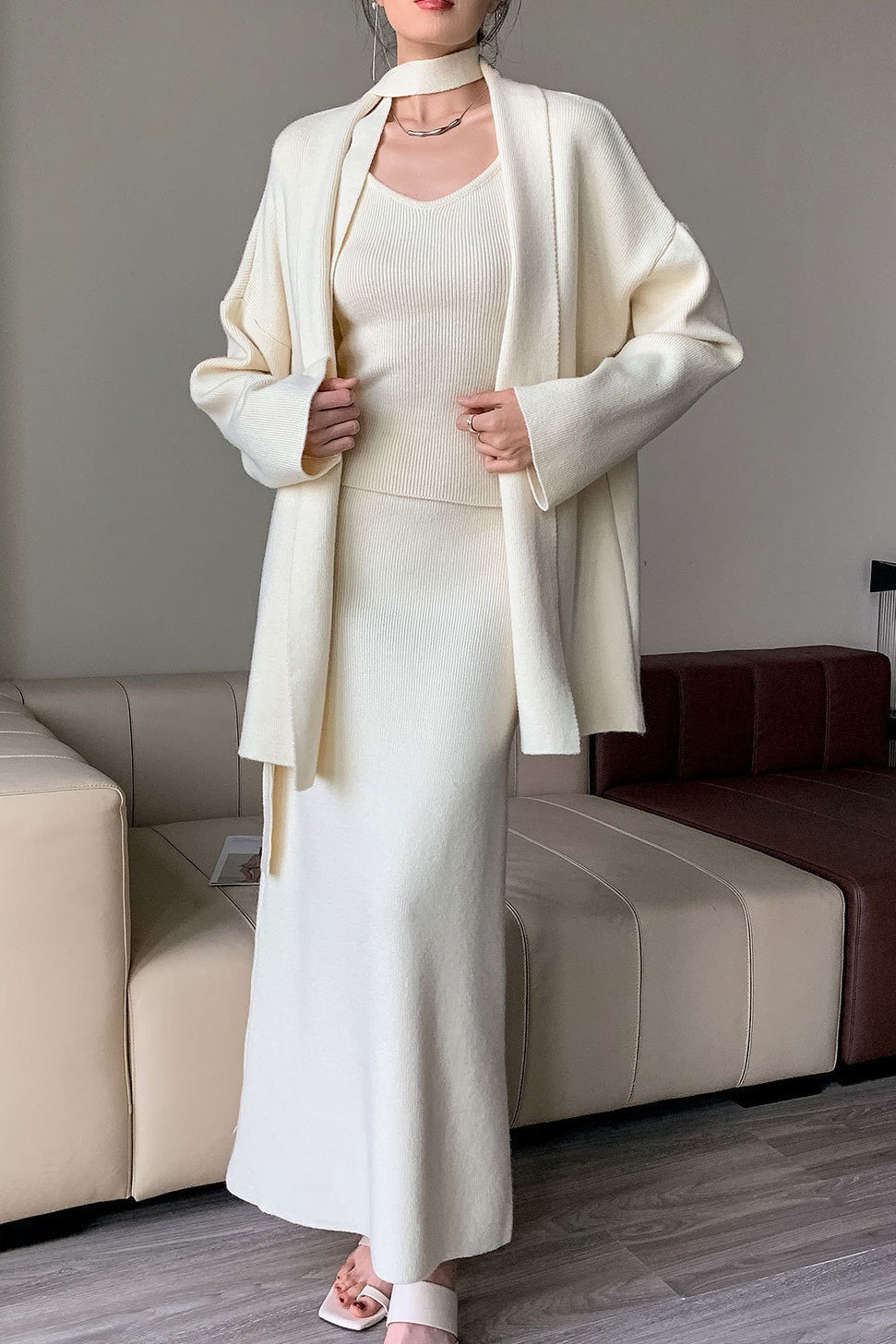 Chic Ribbed Knit Cardigan and Wide-Leg Pants Set