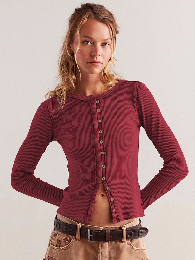 Elegant Buttoned Ribbed Knit Cardigan for Timeless Style