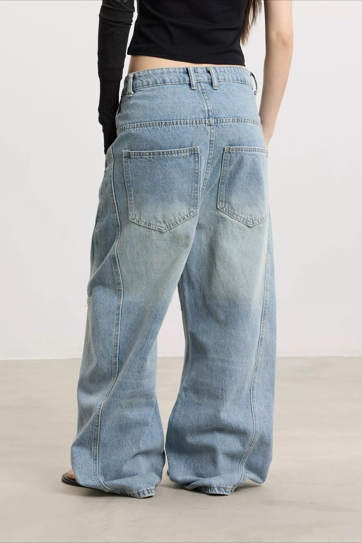 Asymmetric Button Washed Wide Leg Streetwear Jeans