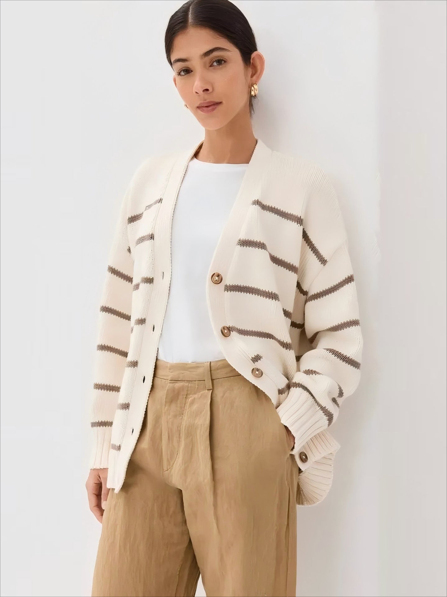 Elegant Striped Loose Knit Cardigan for Effortless Style