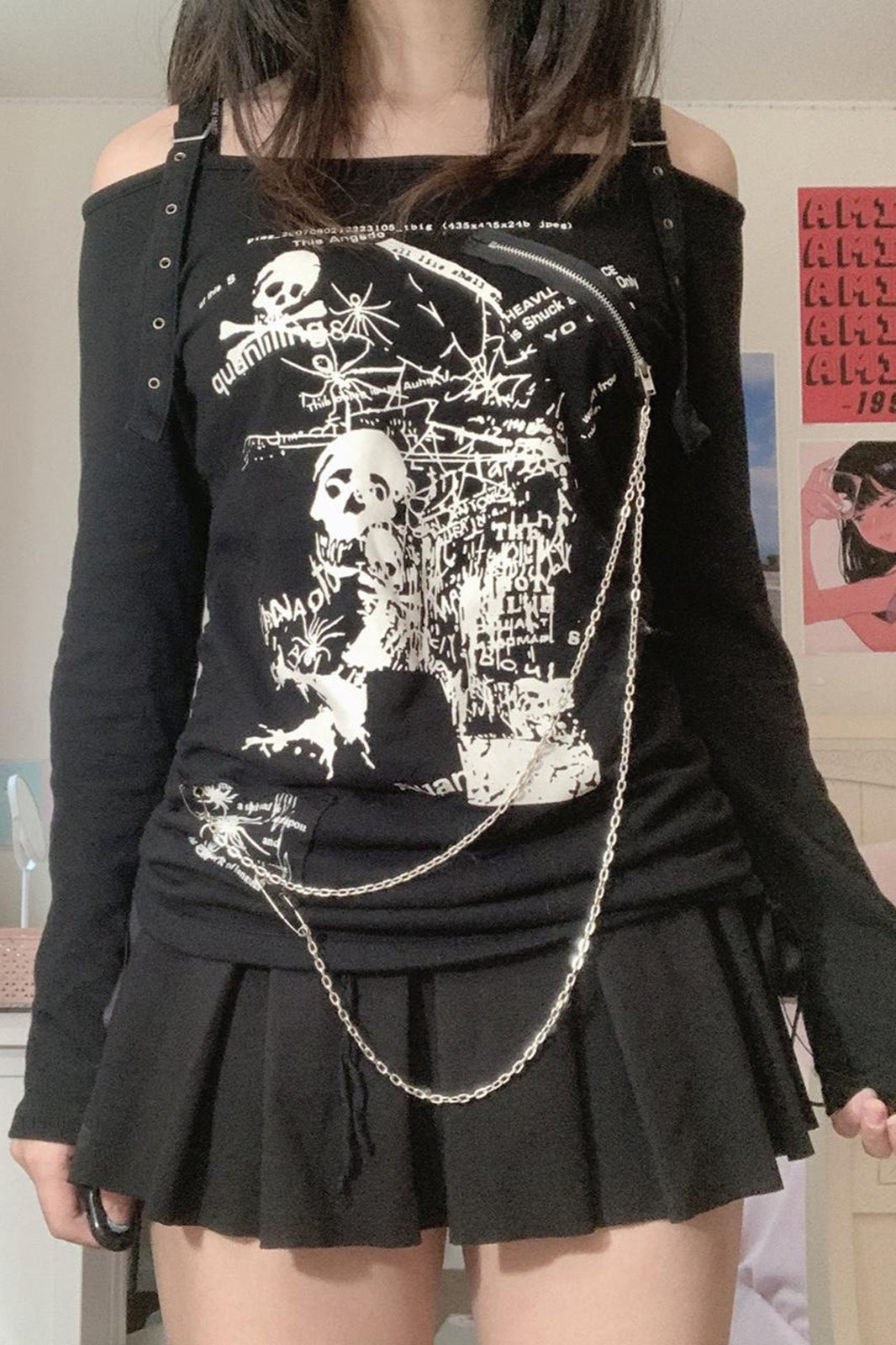 Asymmetrical Ruched Skull T-Shirt