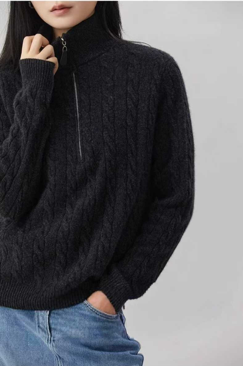 Cable Knit Half Zip Sweater