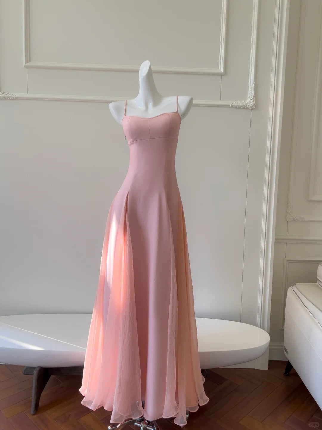 Sweet Pink A-line Strap Chiffon Long Prom Dress Evening Dress P4042