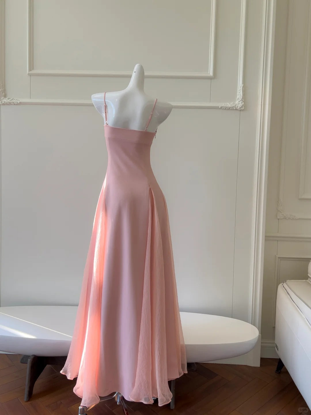 Sweet Pink A-line Strap Chiffon Long Prom Dress Evening Dress P4042