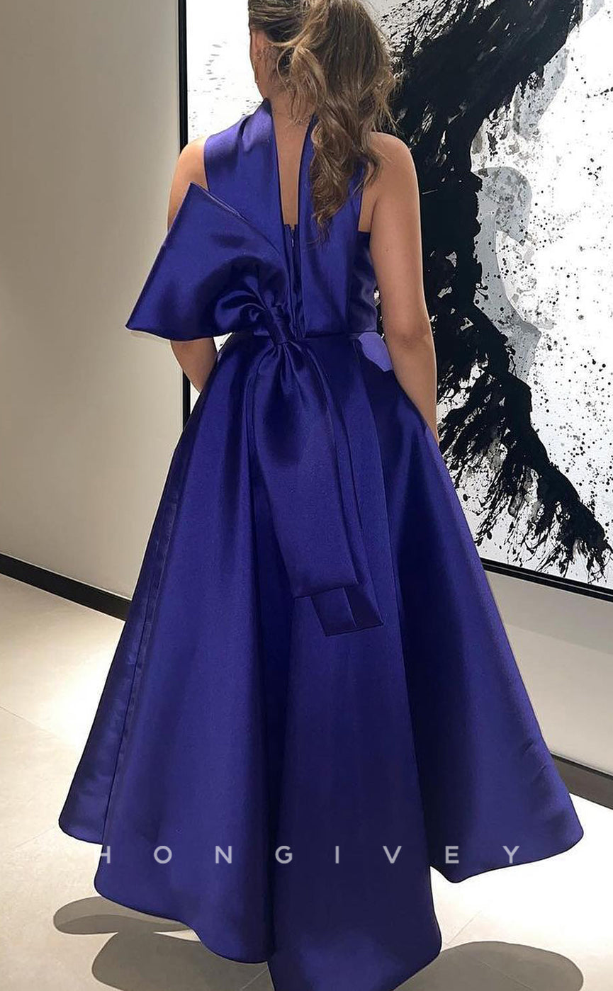 L2785 - A-Line Sleeveless Halter Bowknot Party Prom Evening Dress - Fashionpara