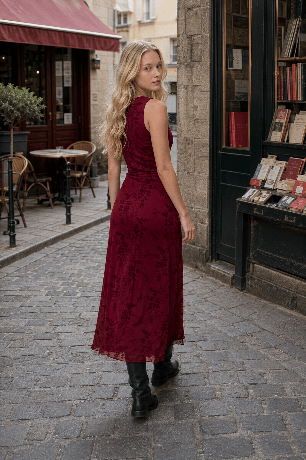 Floral Deep V-Neck Halter Neck Ruched Maxi Dress 2