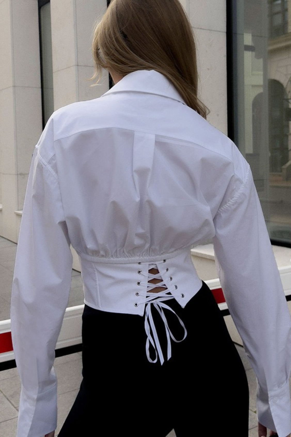 Court Style Tie Waist Blouse - Fashionpara