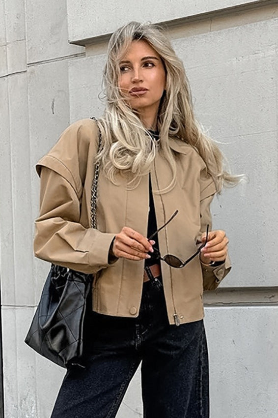 Khaki Lapel Utility Bomber Jacket