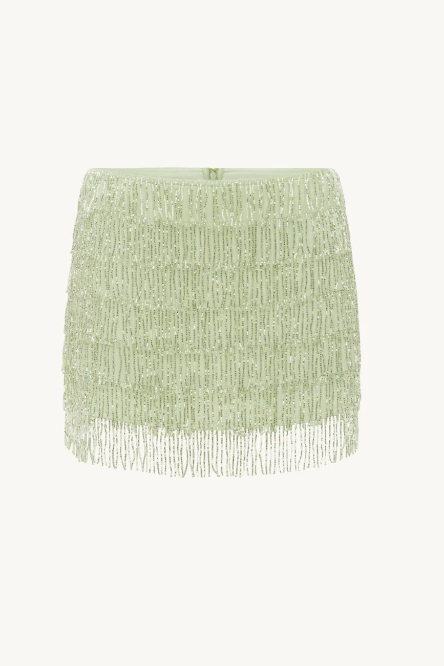 Mint Beaded Fringe Cami Mini Skirt Set