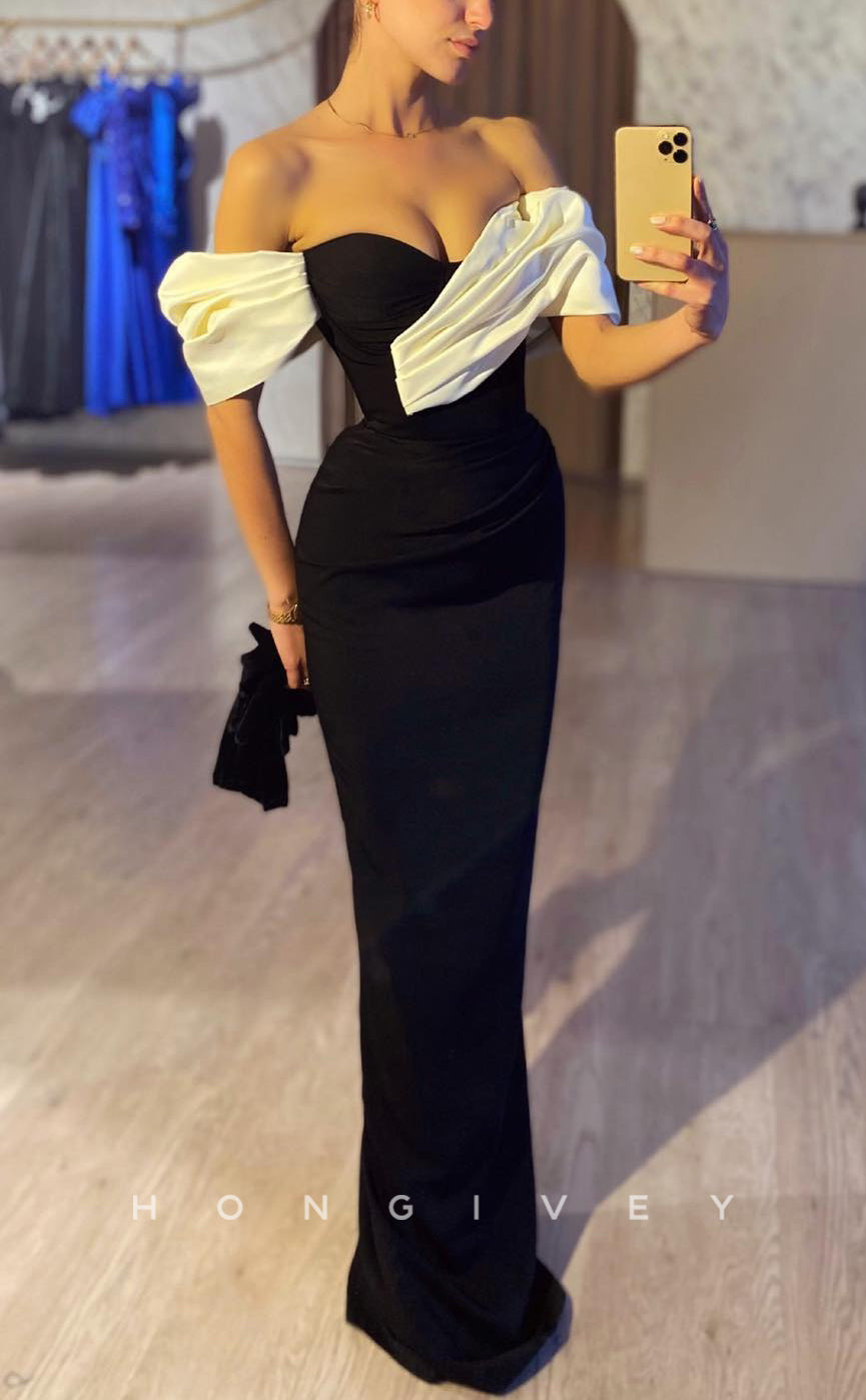 L2730 - Off-Shoulder Sweetheart Fitted Empire Two Tone Party Prom Evening Dress - Fashionpara