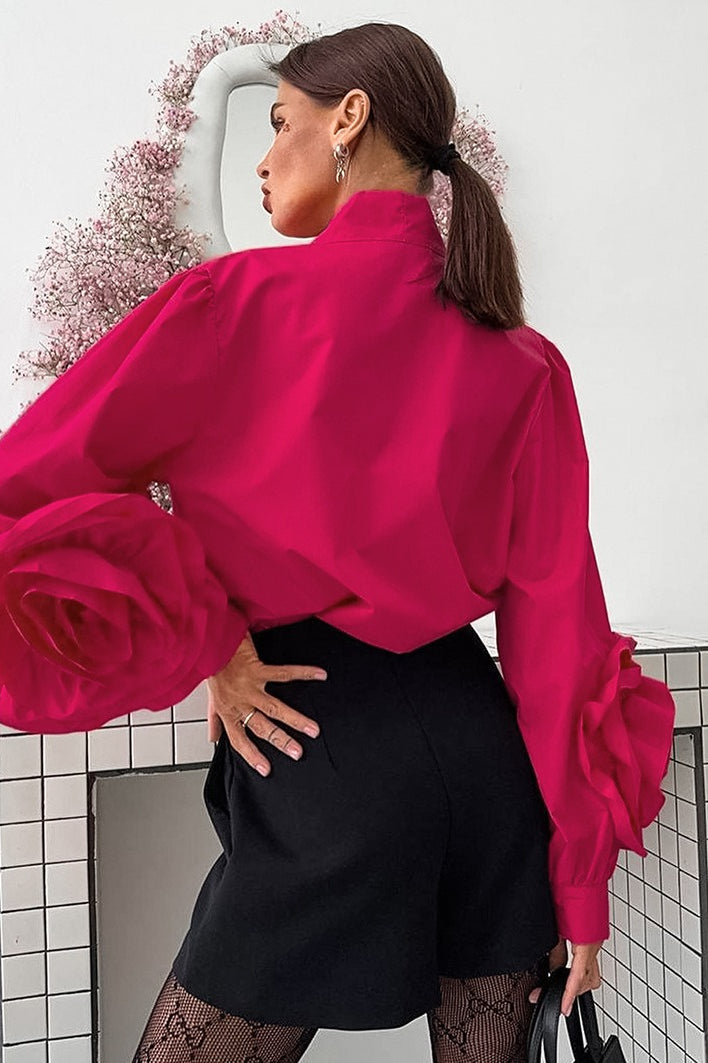 Lantern Sleeve Floral Tie Blouse