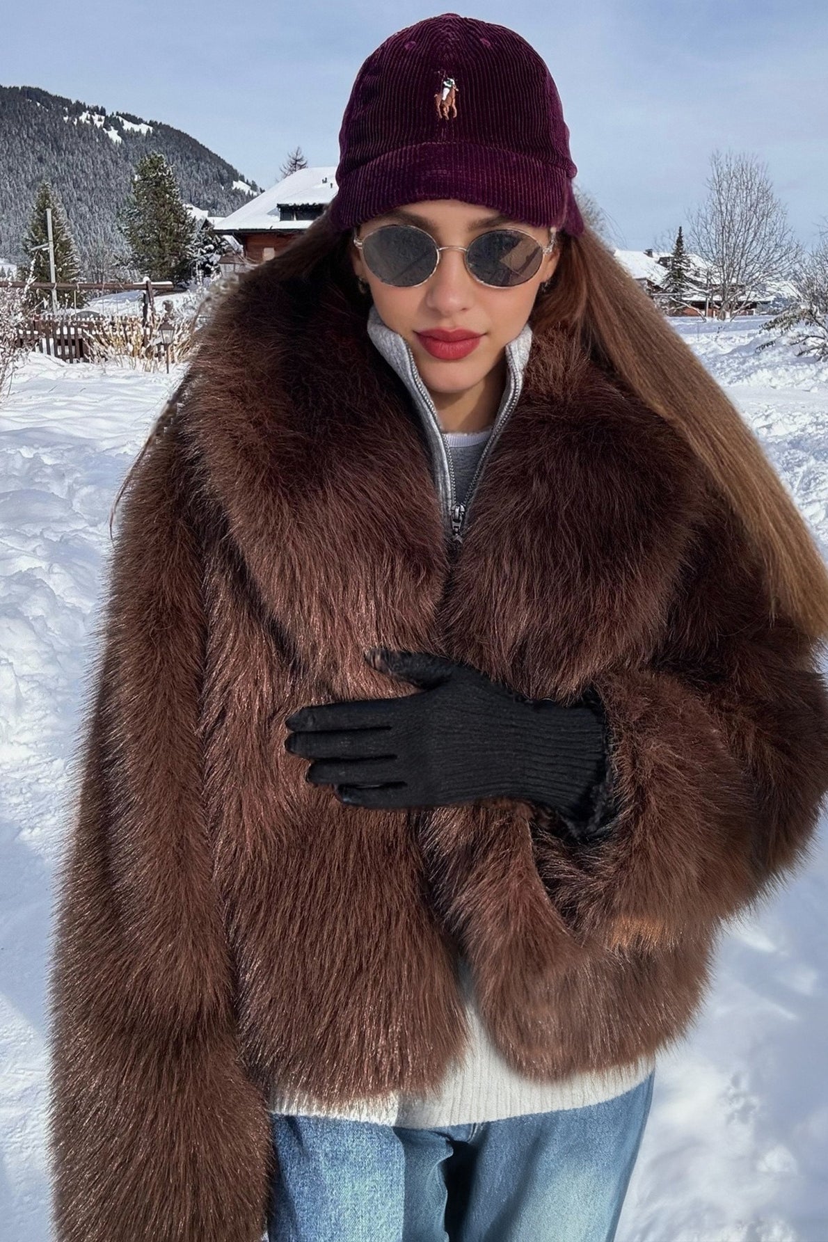 Slouchy Lapel Thick Faux Fur Effect Plush Winter Coat