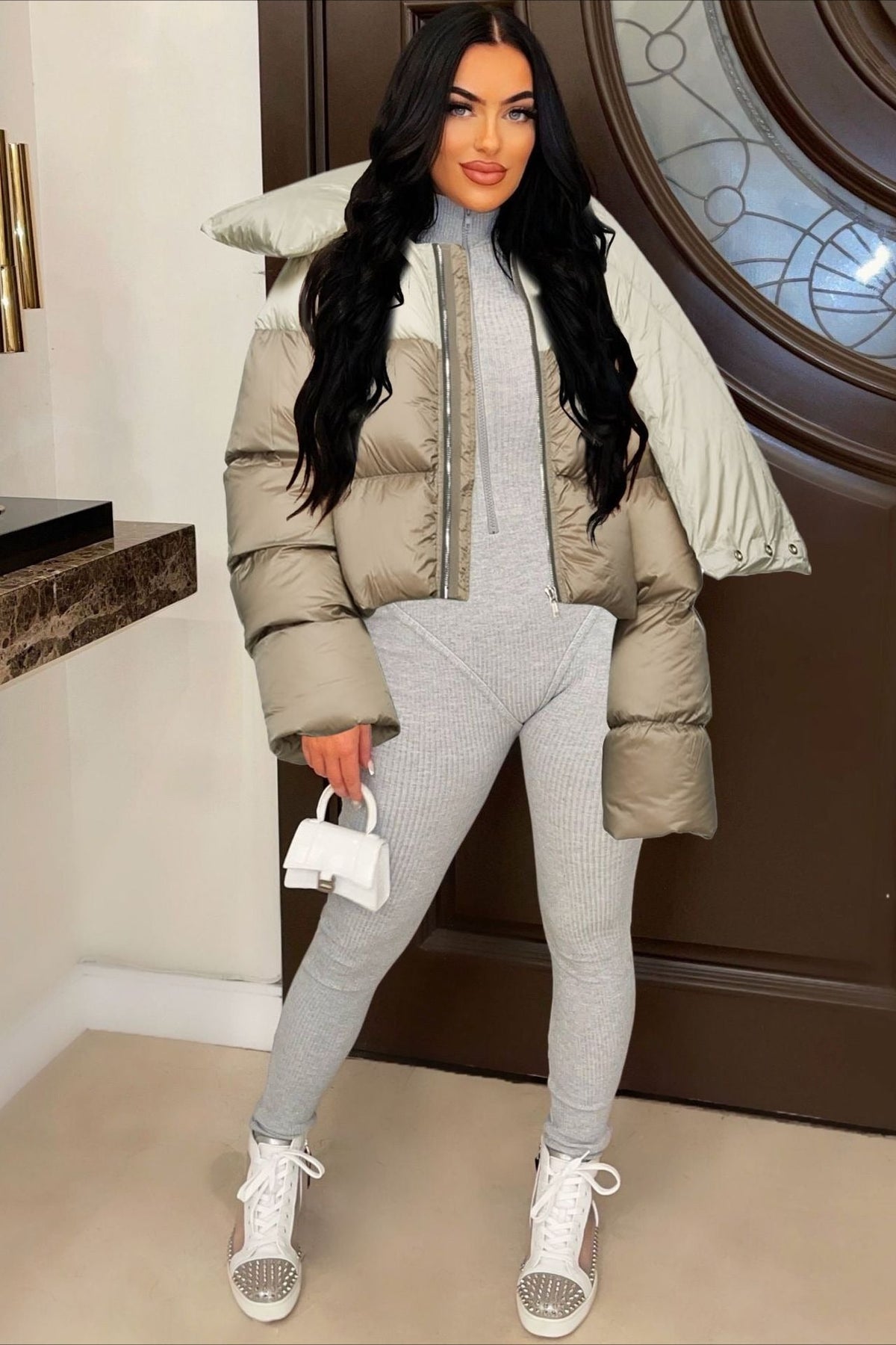 High Neck Scarf Collar Quilted Puffer Jacket