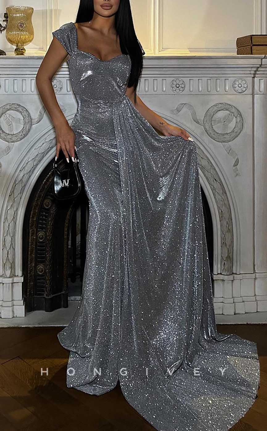 L2861 - Glitter Sheath Sweetheart With Train Party Prom Evening Dress - Fashionpara