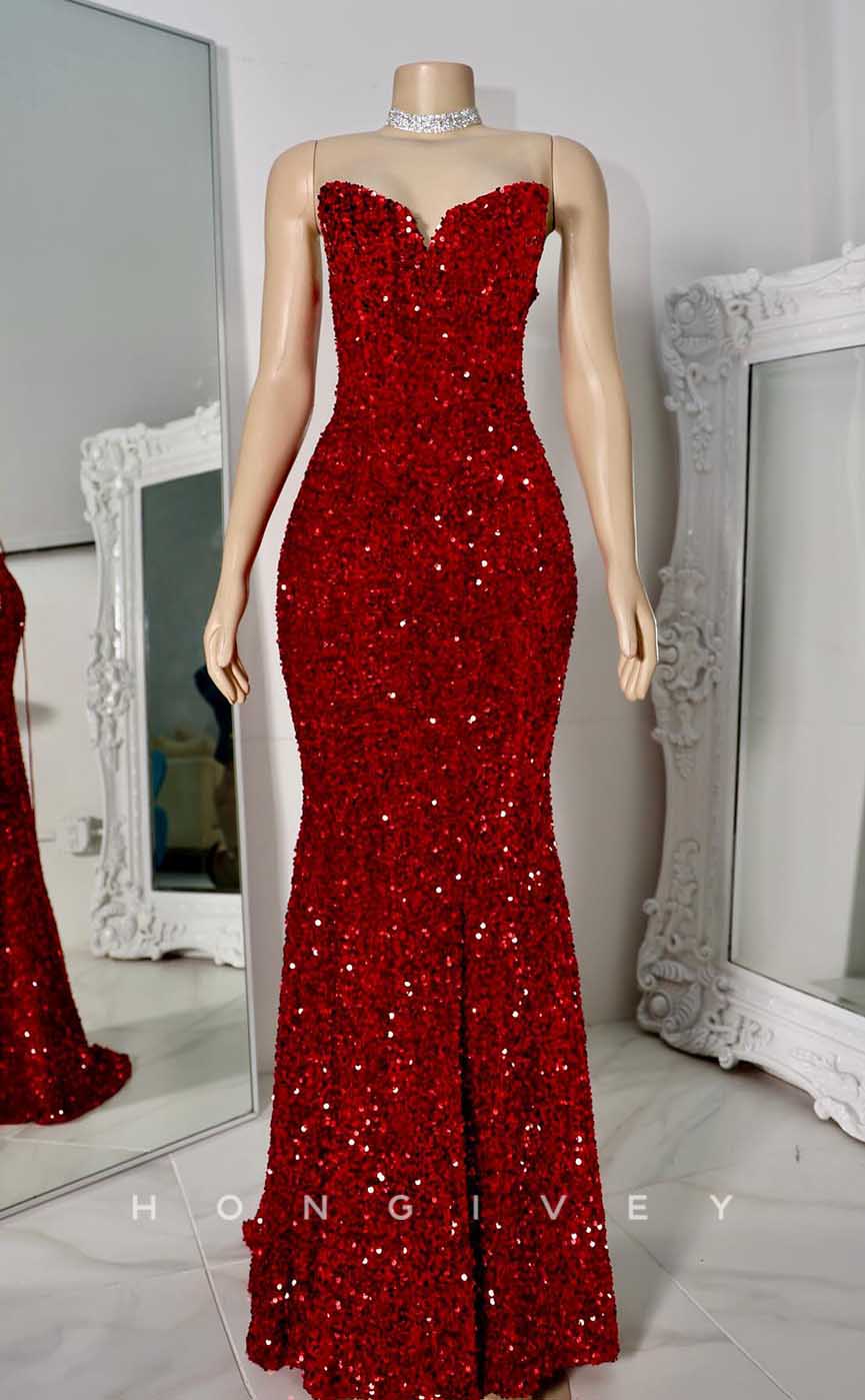 L2869 - Sexy Trumpet Strapless Fully Sequined Party Prom Evening Dress For Black Women - Fashionpara