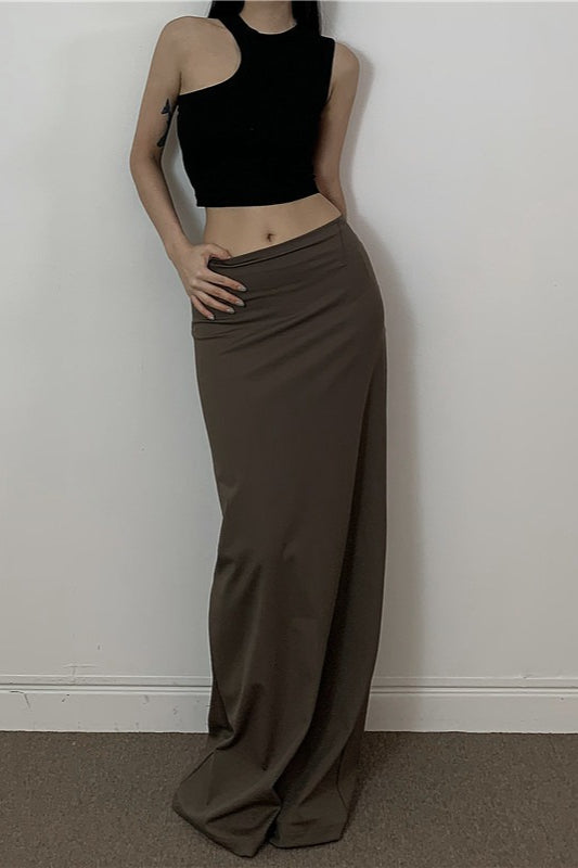 American Retro Solid Color Draped Skirt